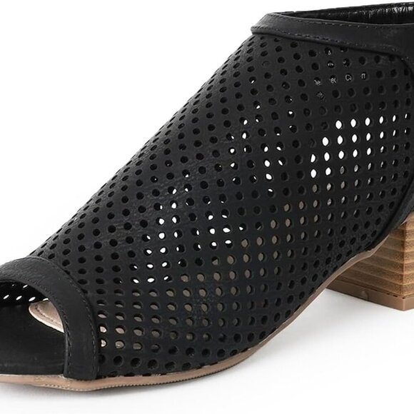 Women's Vegan Leather Booties Peep Toe Low Block Heel Backstrap Size 8